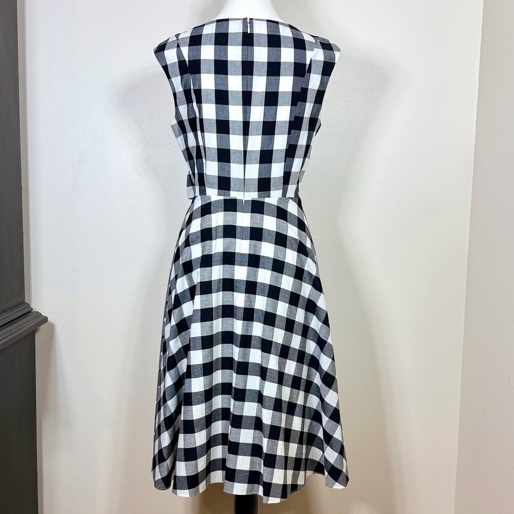 Calvin Klein Womens Fit Flare Dress Black White Gingham Waist Tie Classic Retro - Picture 3 of 13